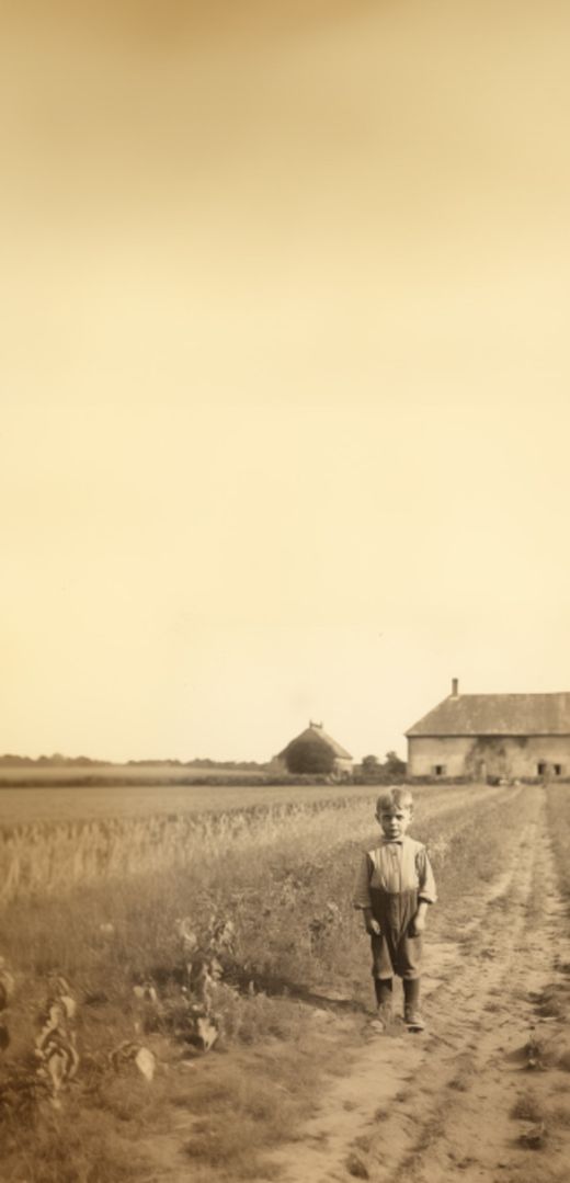 GILLES DESHAYES de loin dans un champs en 1960 image d'archive du Groupe Le Triangle